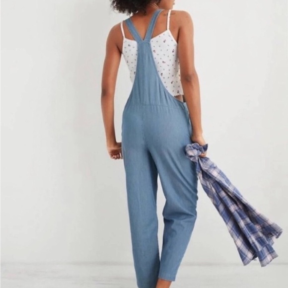 Aerie lightweight cotton blue/white conductor stripe wide leg overalls Plus XXL - Picture 2 of 12